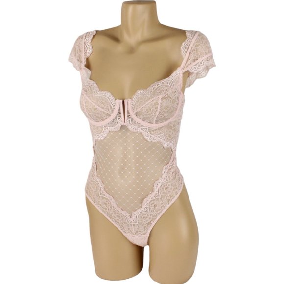 NWT Ann Summers Thong Teddy Small The Pleasing Body Pink Lace Ruffles V Wire T75 - Picture 2 of 10